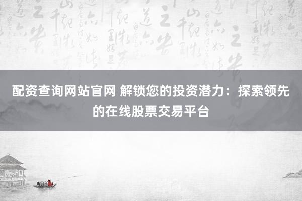 配资查询网站官网 解锁您的投资潜力：探索领先的在线股票交易平台