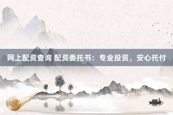 网上配资查询 配资委托书：专业投资，安心托付