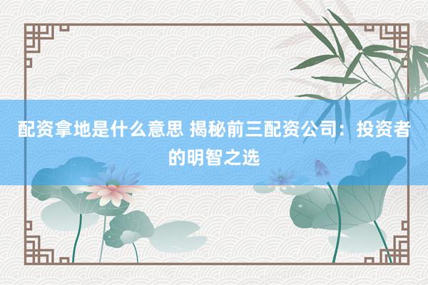 配资拿地是什么意思 揭秘前三配资公司:投资者的明智之选